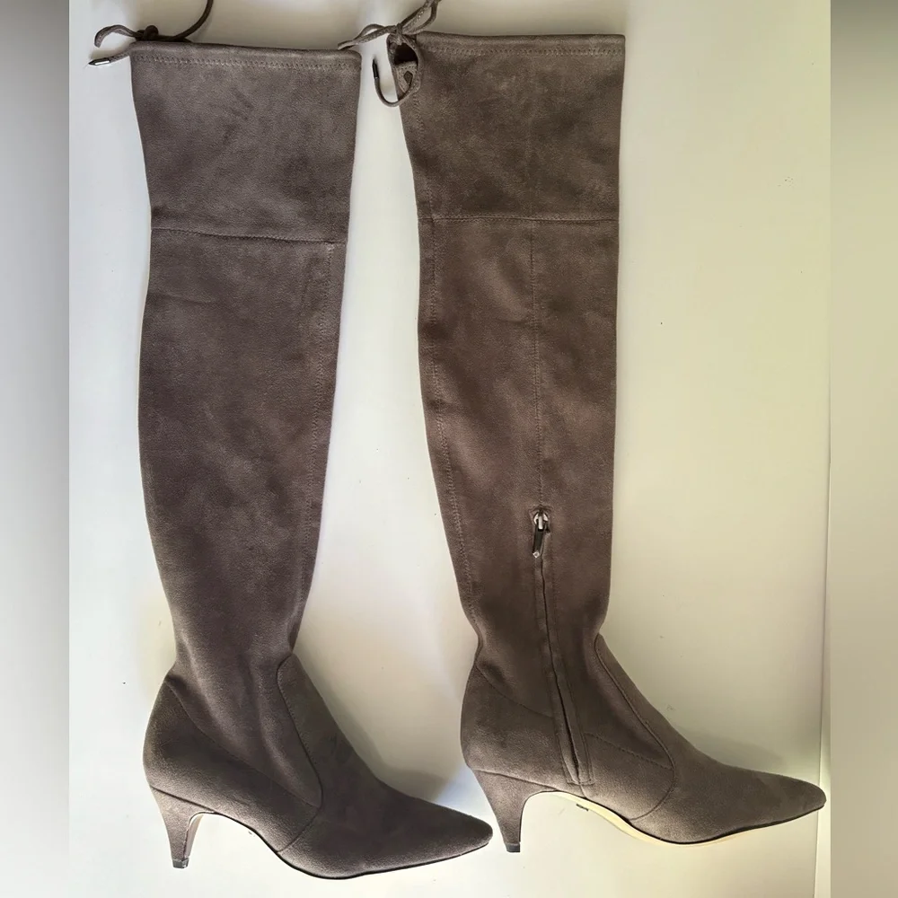 Sam Edleman Kristie Over The Knee Pointed Toe Kitten Heel Taupe Women's Size 6.5